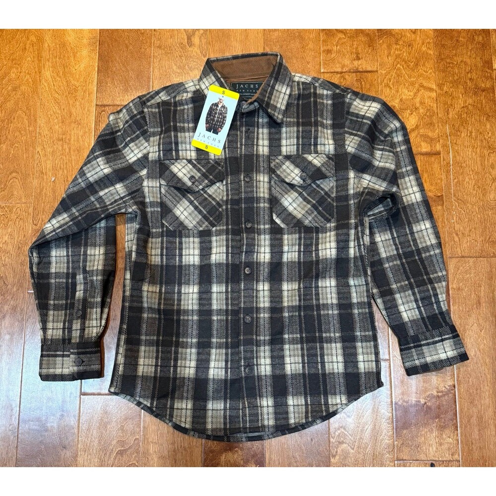 NEW Jachs New York brown plaid brushed flannel button down shirt small